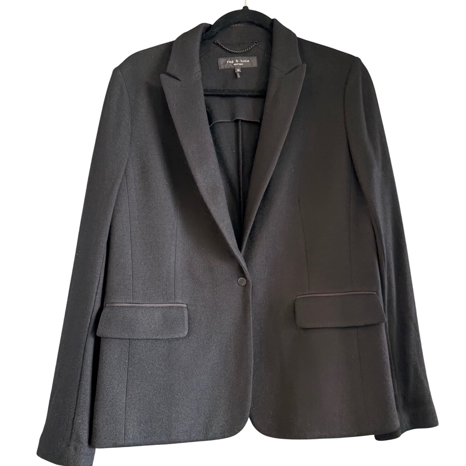 Rag & Bone New York Womens Black 100% Wool Grosgrain Trim Blazer Jacket Size 10